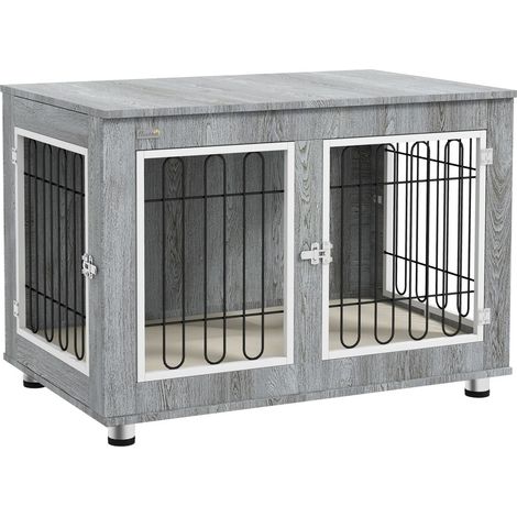Caisse, sac et cage transport chat chien - Cage maison coussin 2 verrous taille M gris 90x58x65 cm (1/5)