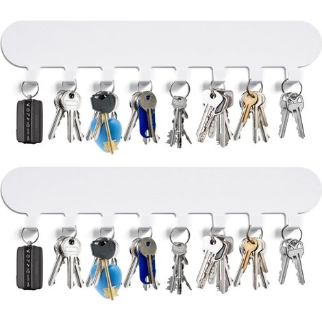 Sleutelhouder - Auto-Adhésif - 30 cm - 8 Crochets - Pour Montage Murale - Blanc - 2 Pièces (1/5)