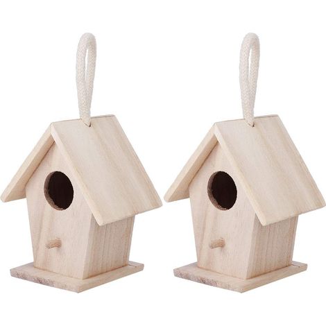 Set di 2 casette per uccelli in legno da appendere, decorazione per giardino esterno.