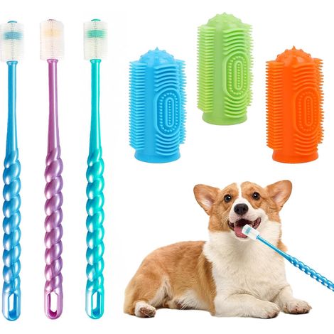 6 Pièces Brosse a Rotative à 360°, Brosse à Dent Chien Nano à Poils Souples, Anti-plaque Doigt Brosse a Dent pour Chien, Brosse a Dent Chat Réutilisable pour Chats de Compagnie (1/5)