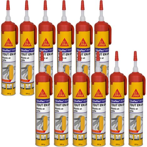 Lot de 12 mastics colle multi-usages SIKA Sikaflex 11 FC Purform - sans pistolet - Blanc - 260 g
