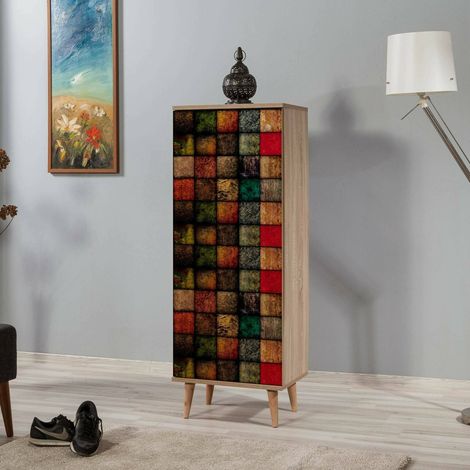 Dmora - Zapatero Dgrandin, Zapatero, Armario de entrada multiusos, Zapatero, 50x38h135 cm, Roble y Multicolor (1/5)