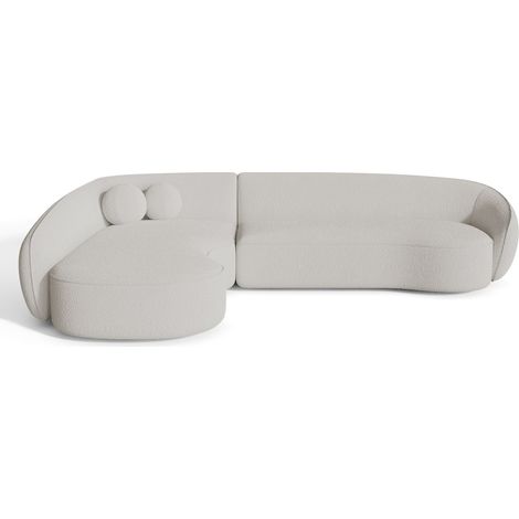 Canapé d'angle gauche 4 places en tissu bouclette blanc cassé (1/4)