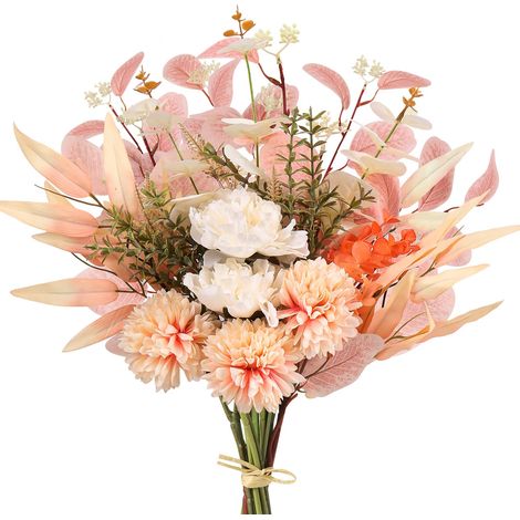 Bouquet de Fleurs artificielles décoratif, compositions Florales en Soie, Bouquets de mariée, centres de Table pour décoration Rustique d'intérieur, Vase (Champagne) (1/5)