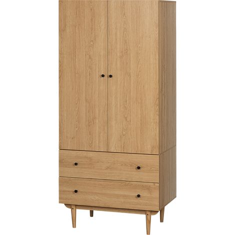 Armadio/guardaroba con 2 ante, 2 cassetti e asta appendiabiti - 80 x 52 x 180 cm - effetto legno
