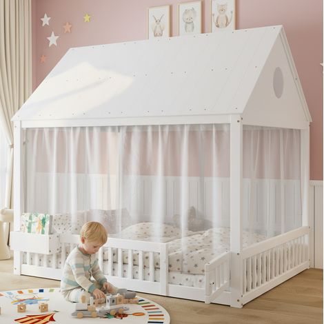 letto struttura 140x200 con vano tende bianche HAVRYA (1/5)