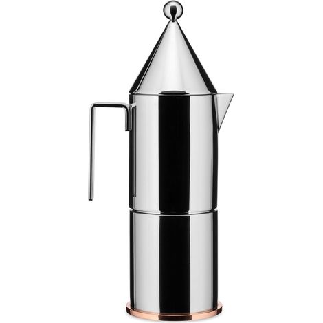 Alessi La conica 90002/6 - Caffettiera di Design in Acciaio Inox e Fondo in Rame, 6 Tazze