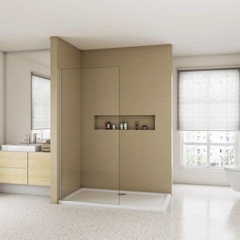Doccia Walk In 185 cm Larga 95 cm Parete Fissa da 6 mm Vetro Temperato Trasparente Anticalcare Cromo Lucido
