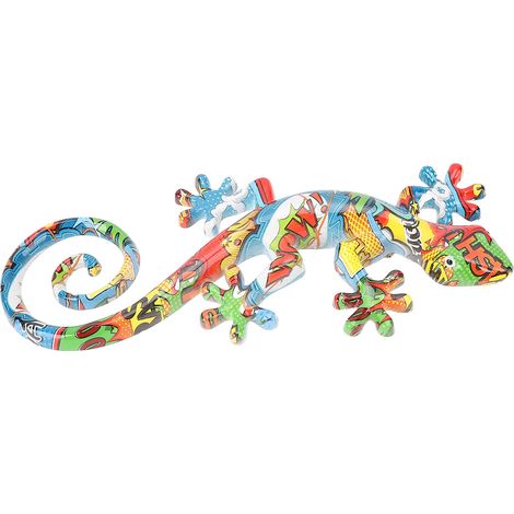 Ornement mural gecko à accrocher en résine aux couleurs vives, sculpture déco pour balcon véranda (1/5)