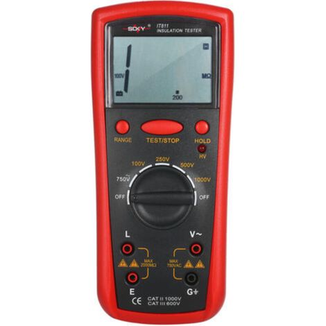 Green Mobility- Mégohmmètre numérique LCD 1000V – Plage de mesure 0,1 MΩ à 2000 MΩ – CAT-II 1000V – Testeur d'isolation pour équipements électriques (1/3)