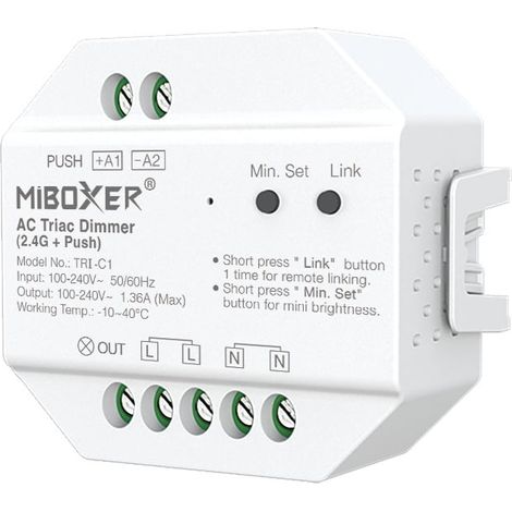 Regulador LED TRIAC RF Compatible con Pulsador MiBoxer TRI-C1 Blanco