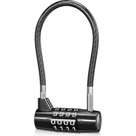 Cadenas à combinaison à longue anse – 4 chiffres, câble réarmable 17,3 cm – Antitntempéries – Pour gym, portail, école, voyage (1/5)