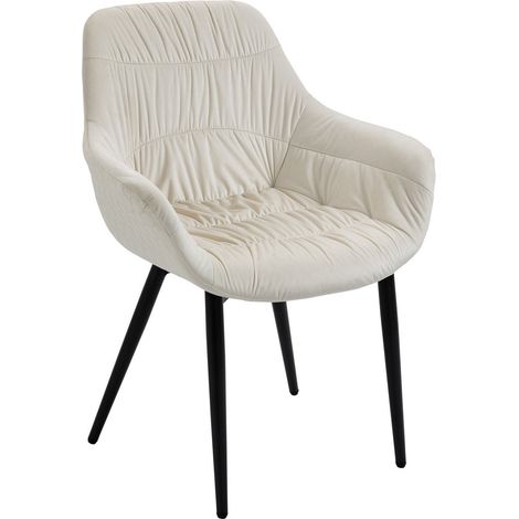 Fauteuil de Salon en Velours Crème avec Pieds en Métal Noir et Matelassage Nid d'Abeille - PANGIVO (1/5)