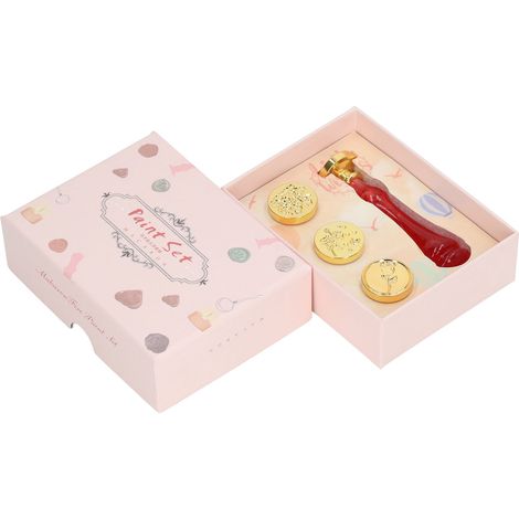 Kit de tampons à cire à motif délicat, 4 têtes détachables de style vintage, avec manche en résine pour invitations (rouge). (1/5)