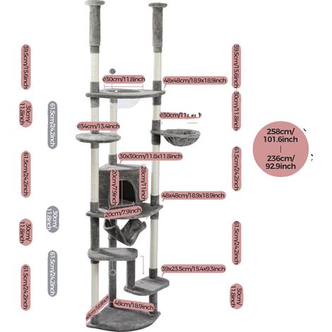 Arbre à chat, Hauteur réglable, Design à plusieurs niveaux, AMT0119GY-HW, XL (1/2)