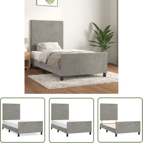 The Living Store Cadre de lit sans matelas gris clair 90x190 cm velours - Lit Plateforme - Lit Double - Lit Capitonné - Cadre Lit - Literie (1/5)