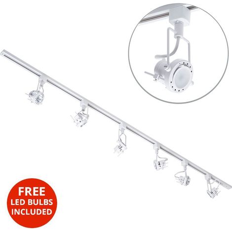 Litecraft 2M Kitchen Track Light With 6 Greenwich Fixture & LED Bulbs - White (1/4)