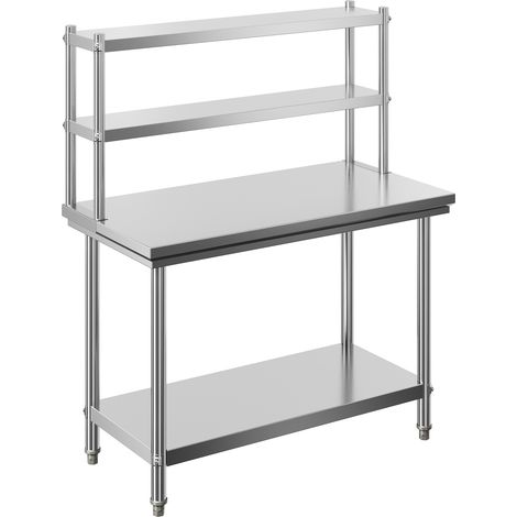 Wiltec Edelstahl Arbeitstisch 120x60x145cm Gastro Tisch mit zweistöckigem Regal und höhenverstellbaren Tischfüßen für die Küche (1/5)