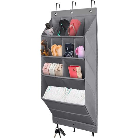 Rangement Chaussure Suspendu Sur Porte, Organisateur de Chaussures à Suspendre avec 6 Crochets, Sac de Rangement de 11 Grandes Poches Profondes pour Chaussures des homme et femme, Gris (1/4)