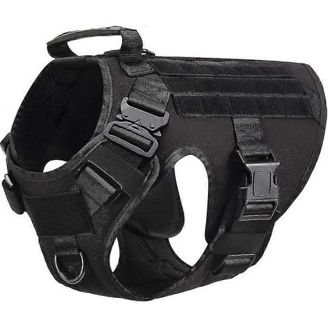 Harnais tactique pour chien, gilet élastique sans tension, anneau d'entraînement pour chien de travail militaire avec poignée et boucles en métal pour la randonnée et la chasse (noir, M) (1/5)