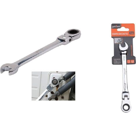 Trade Shop - Ringmaul-Ratschenschlüssel, 11 mm, klappbarer Kopf, Chrom-Vanadium-Werkzeug, 91733 - (1/2)