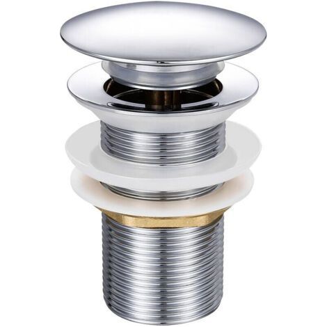 Pop-up-Waschbeckenablauf ohne Überlauf, Push-Open-Ventilablauf für Waschbecken aus Messing, verchromt, G 1-1/4" (1/5)
