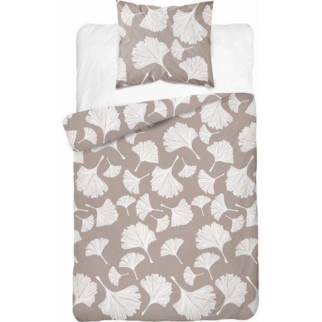 Parure de lit en coton 140x200 cm, motif fleurs et feuilles beige (1/3)