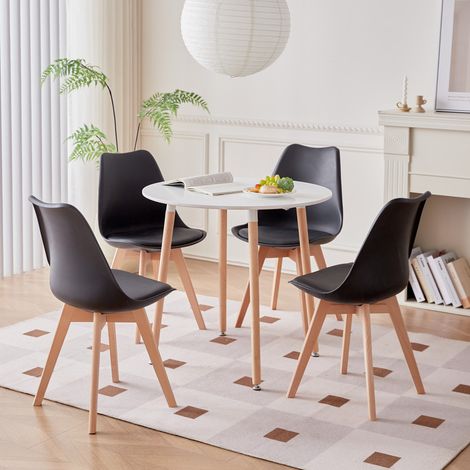 Wokaka Set tavolo e sedie da pranzo in stile nordico - Tavolo rotondo 80 cm - con 4 sedie scandinave (nero)