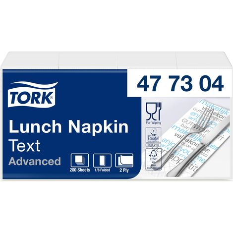 Tork 477304 Tovagliolo Lunch con decorazione "Testo" (piegato in 8) Advanced, 2 veli, 10 pacchi x 200 tovaglioli (2000 pz), 33 cm (lungh.) x 32,6 cm (largh.) (1/5)