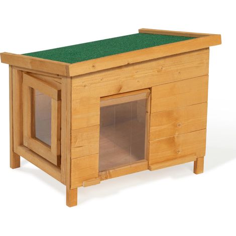 Idmarket – Maisonnette pour chat en bois – Dimensions 57 x 42 x 45 cm – Porte à lamelles 19 x 24 cm – Résistante et surélevée pour protection