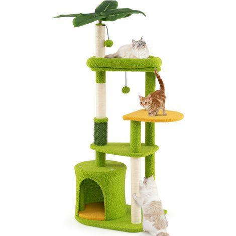 Torre multi-livello per gatti con foglie artificiali e postazione imbottita, Centro attività per animali domestici Verde (1/3)