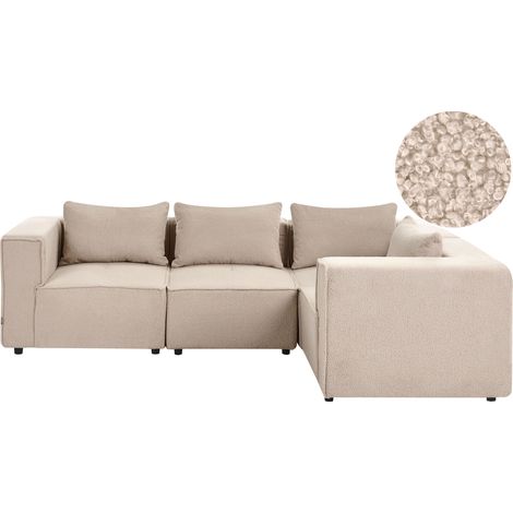 Sofá esquinero izquierdo moderno 4 plazas modular tapizado de bouclé beige Axebo (1/5)