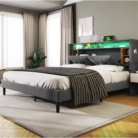 Bett Doppelbett Stauraum 160x200 mit LED USB OKMYHOME (1/5)