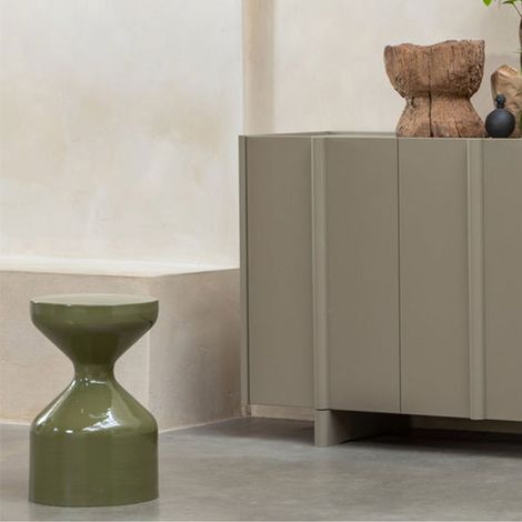 Table d'appoint ronde 30x30x47 cm en métal brillant vert olive