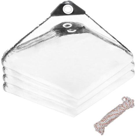 QORVA-1 x 2 m Bâche Transparente avec œillets, 400g/m² Bâche Imperméable en PVC, Bâche de Protection Exterieur, avec 5m de Corde de Fixation, pour Jardins, Serres, Plantes, Piscines, Garages