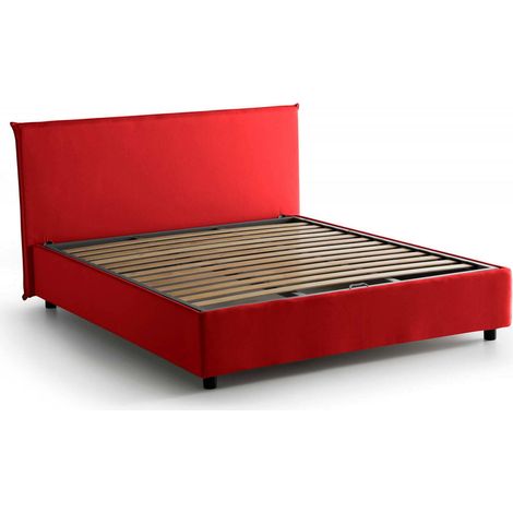 Talamo Italia - Letto alla francese Angelic, Letto contenitore in tessuto, Apertura frontale, adatto per materasso Cm 140x190, 100% Made in Italy, Rosso