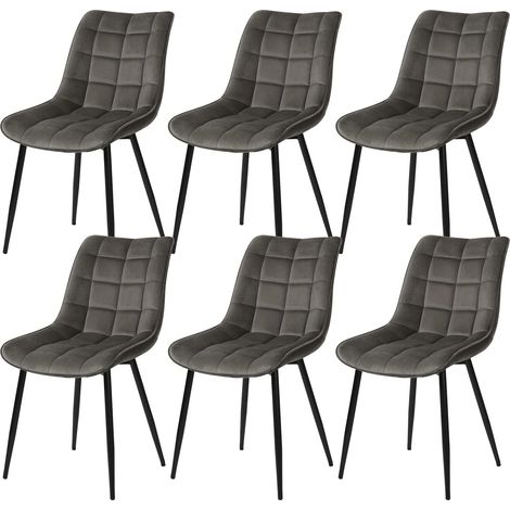 Woltu – Lot de 6 chaises de salle à manger – Chaise scandinave en velours gris foncé – Pieds en métal – Hauteur 85.5 cm, capacité 120 kg (1/5)