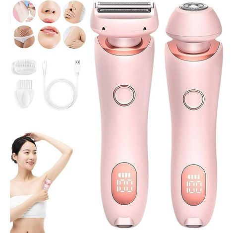 2-in-1 Damenrasierer – Elektrischer Epilierer – Bikinitrimmer – Damenrasierer – Körperrasierer für Bikinizone und Jersey – Pink (1/5)