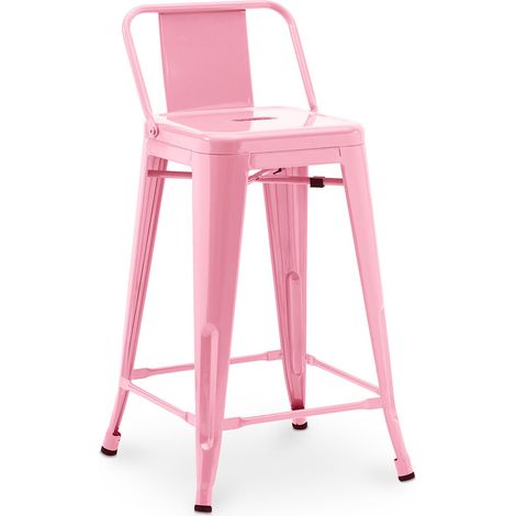 Bar Stool with Backrest - Industrial Design - 60cm - New Edition - Stylix Pink