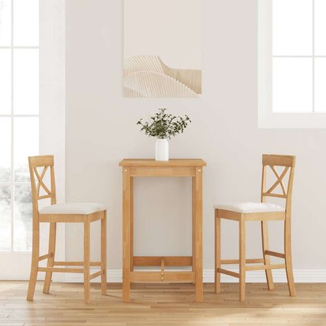 Barhocker mit Kissen 2 Stk. Natur Massivholz Gummibaum