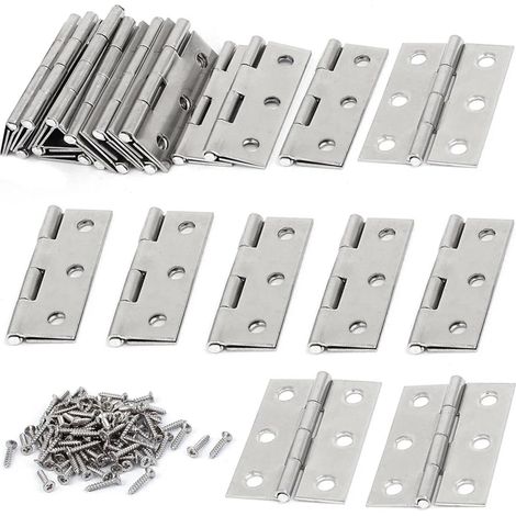20 Pièces Charnières Porte Inox, Paumelle, Invisible et Plat, 120 Vis Connecteurs, Armoire, Garde Porte, Tiroir (1/5)
