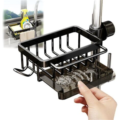 Étagère de rangement pour robinet, organisateur de lavabo porte-éponge pour cuisine, organisateur de lavabo en acier inoxydable pour savon, porte-éponge avec bac égouttoir amovible, étagère de (1/5)