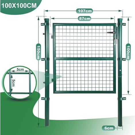 Wolketon 100x100cm Gartentor Gartentür Maschendraht Einzeltor Gartentor Zauntür Gartentür Tür Hoftür komplett mit Pfosten Verzinkt EP beschichtet Dunkelgrün (1/4)