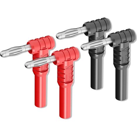 4 Stück rechtwinklige 4-mm-Bananenstecker, 4-mm-Stecker auf 4-mm-Buchse, rot, schwarz, für elektrische Prüfverbindungen (1/4)