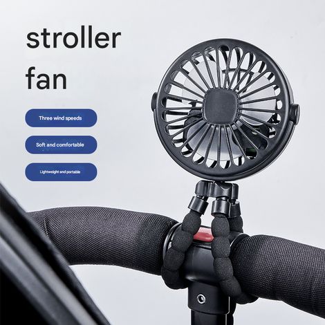 Ventilateur pour poussette, mini ventilateur portable, ventilateur de poche avec veilleuse intégrée, rechargeable par USB, pour voiture/poussette/vélo/camping, noir-AquaForge (1/5)