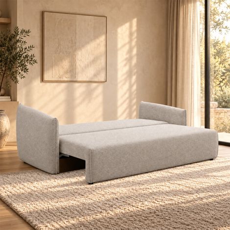 DAYLA Canapé 3 places convertible avec coffre en tissu beige (1/5)