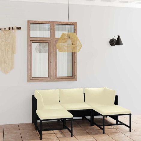 Salon de jardin 5 pcs Ensemble Table et Chaise de Jardin - avec coussins Résine tressée Noir BV553445 - BonneVie (1/5)