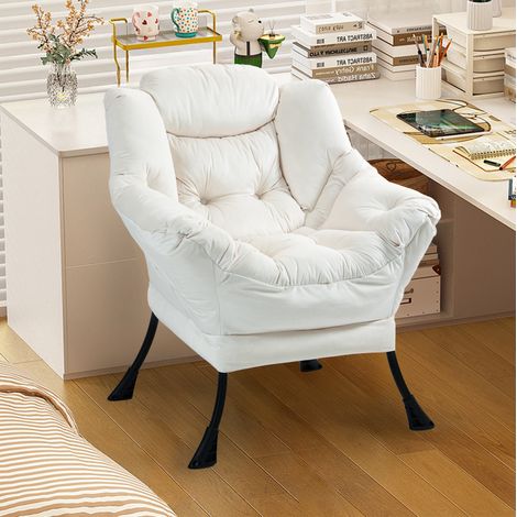 Fauteuil de relaxation blanc cassé en métal avec soutien de la nuque et housse amovible (1/4)