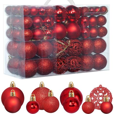 JSSEVN - Juego de 100 adornos navideños colgantes decorativos para la decoración del árbol de Navidad, color rojo. (1/5)