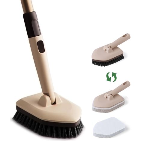 Brosse Nettoyage Salle de Bain, Brosse carrelage 2 en 1 avec tête de Brosse réglable à 180 degrés, 2 Tampons à Récurer Remplaçables et 1 Tête de Brosse, pour salles de Bains, baignoires (1/5)